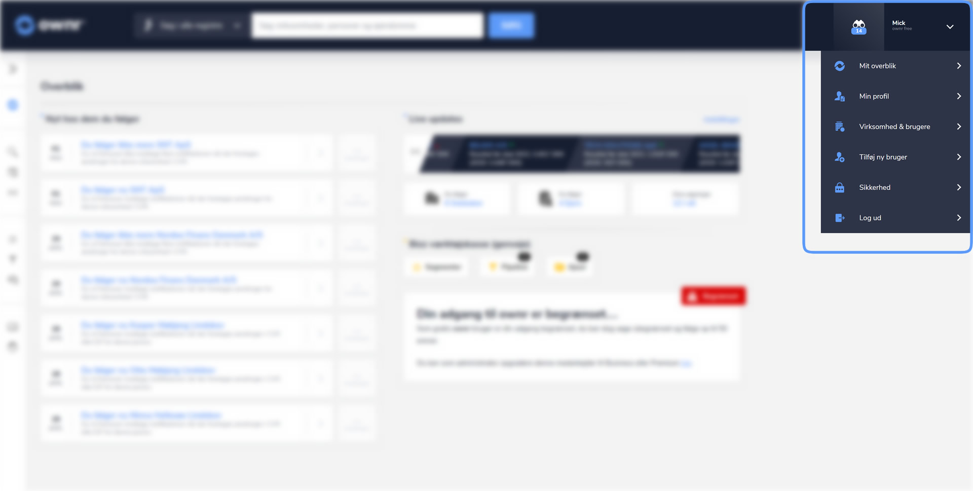 Her finder du din brugermenu på ownr