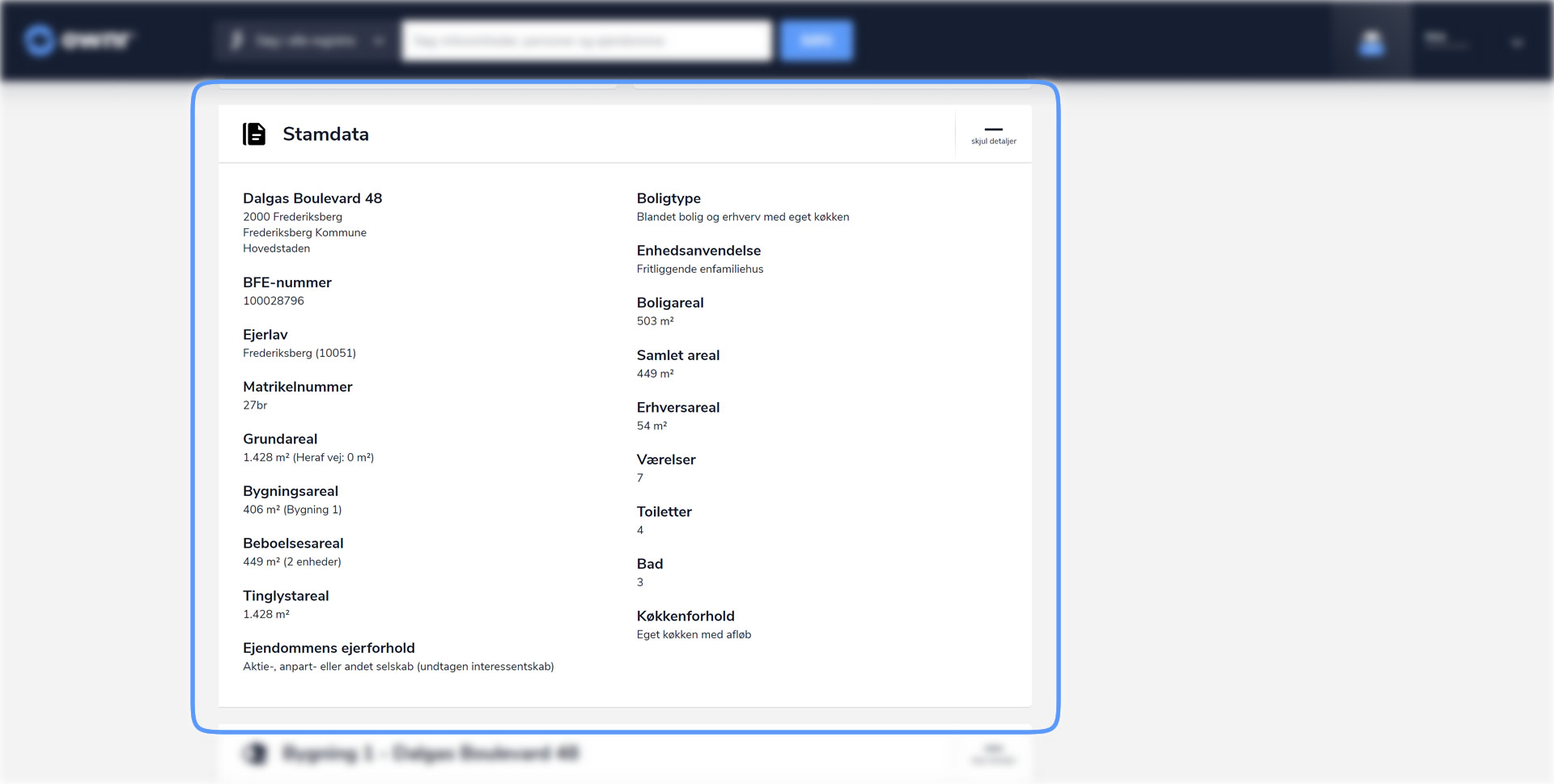 Stamdata for ejendommen