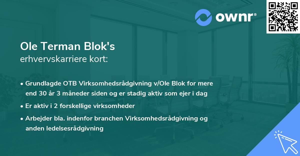 Ole Terman Blok's erhvervskarriere kort