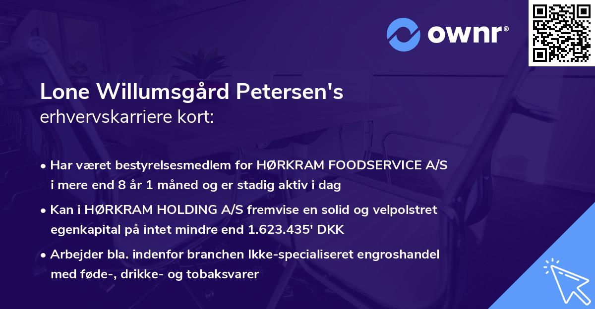 Lone Willumsgård Petersen's erhvervskarriere kort