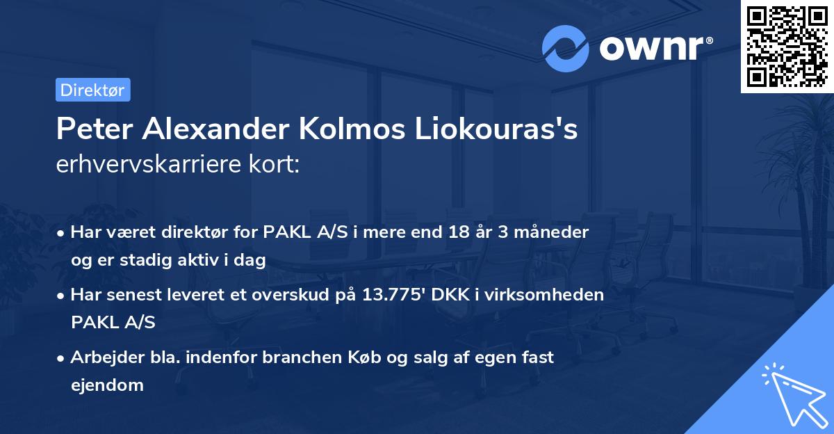 Peter Alexander Kolmos Liokouras's erhvervskarriere kort