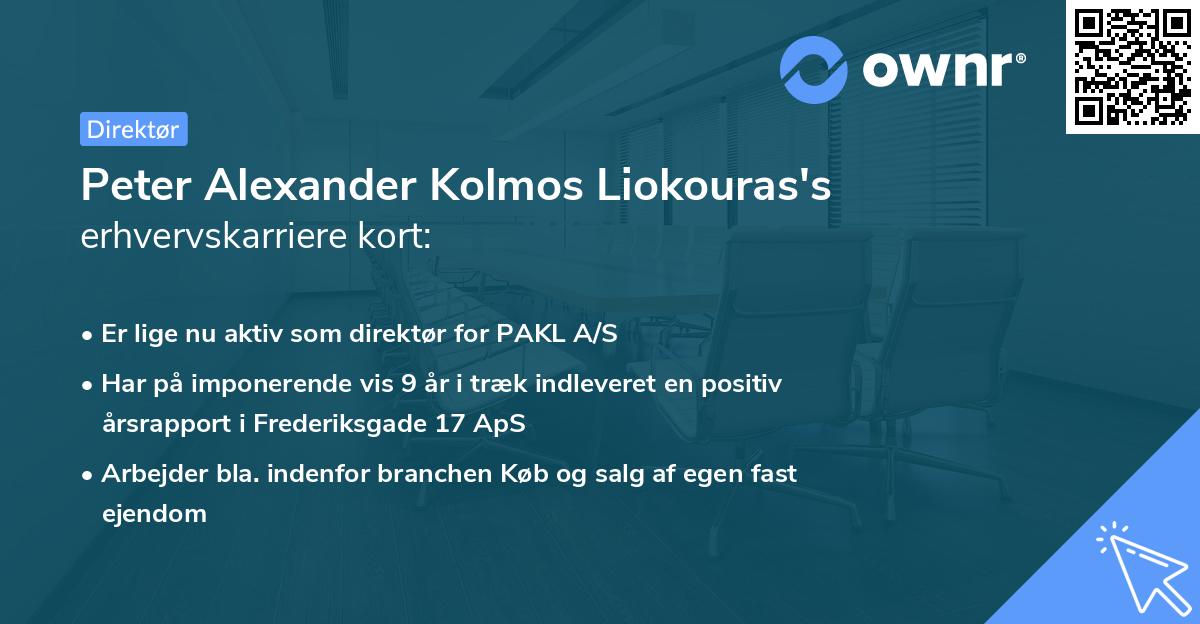 Peter Alexander Kolmos Liokouras's erhvervskarriere kort