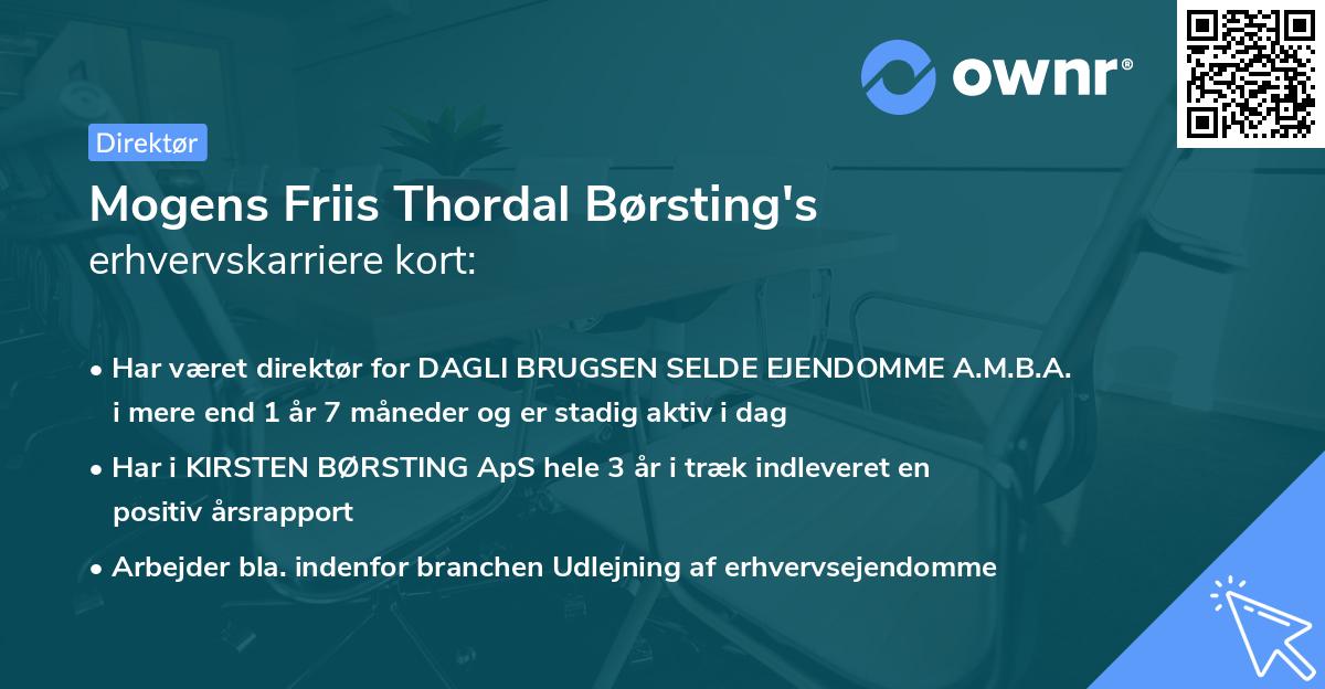 Mogens Friis Thordal Børsting's erhvervskarriere kort