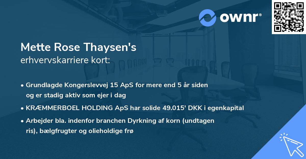 Mette Rose Thaysen's erhvervskarriere kort