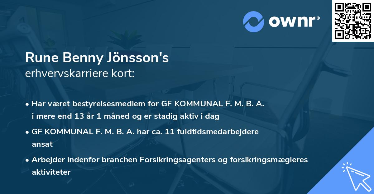 Rune Benny Jönsson's erhvervskarriere kort