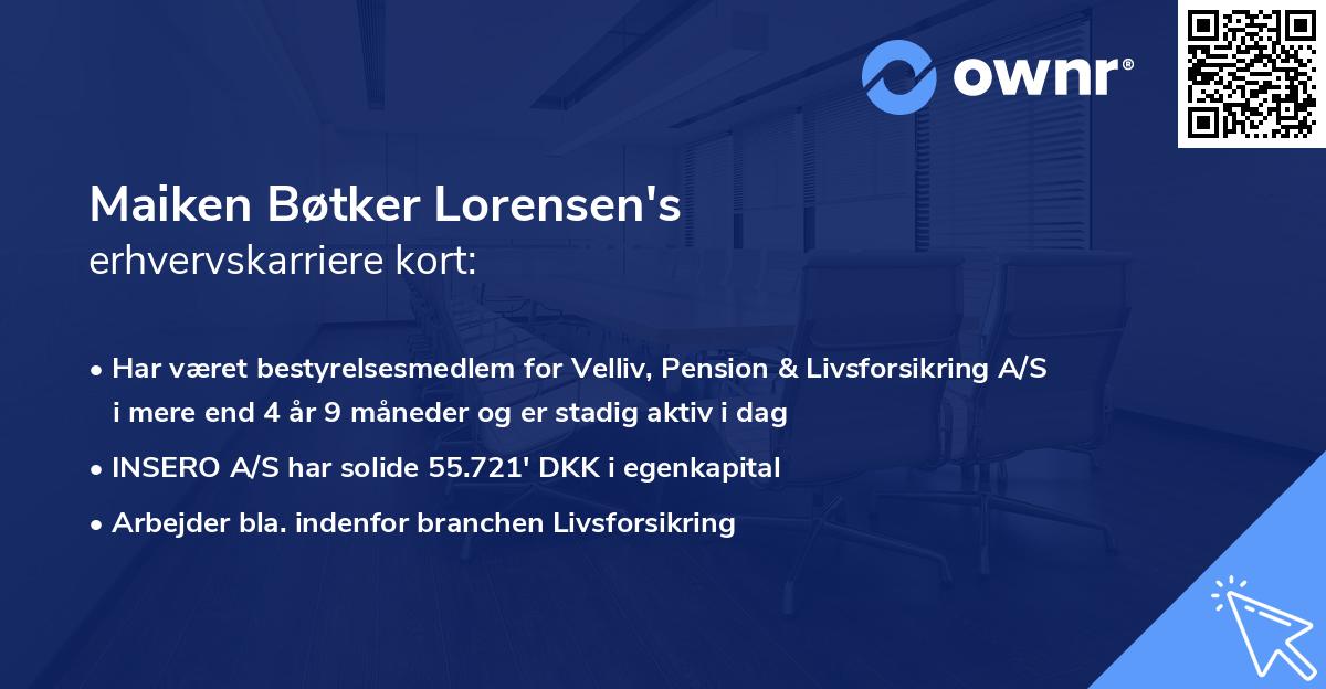 Maiken Bøtker Lorensen's erhvervskarriere kort