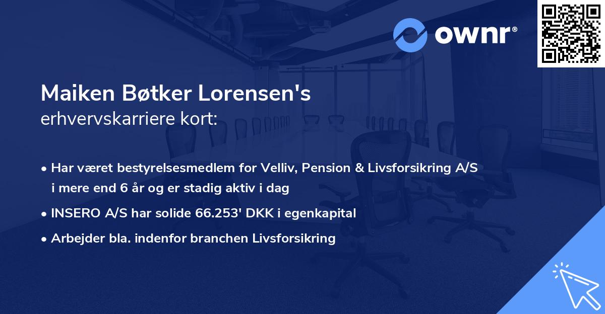Maiken Bøtker Lorensen's erhvervskarriere kort