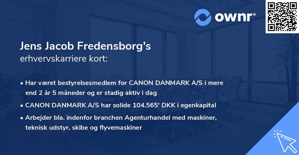 Jens Jacob Fredensborg's erhvervskarriere kort