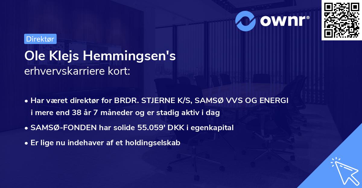 Ole Klejs Hemmingsen's erhvervskarriere kort