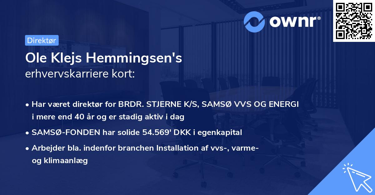 Ole Klejs Hemmingsen's erhvervskarriere kort