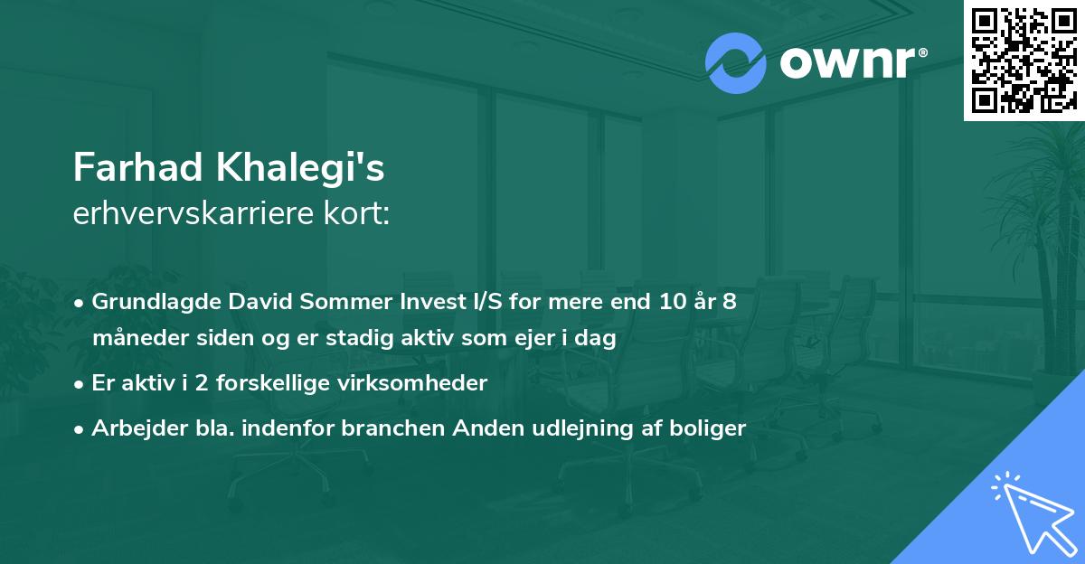 Farhad Khalegi's erhvervskarriere kort
