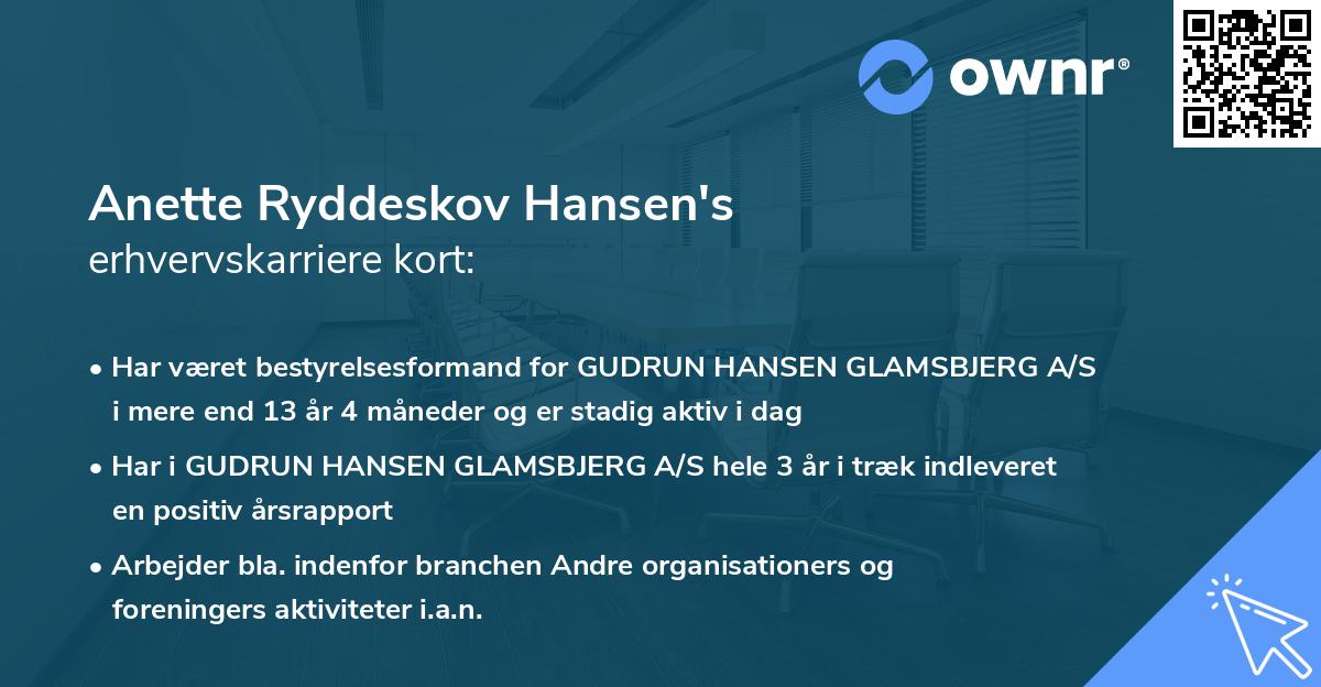 Anette Ryddeskov Hansen's erhvervskarriere kort
