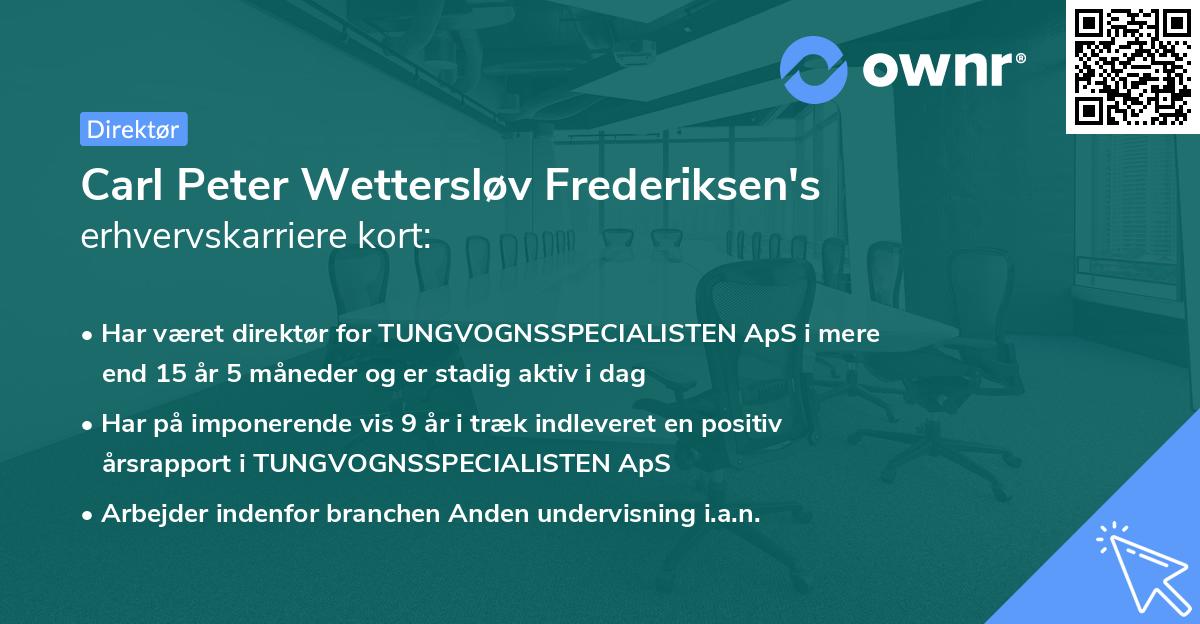 Carl Peter Wettersløv Frederiksen's erhvervskarriere kort