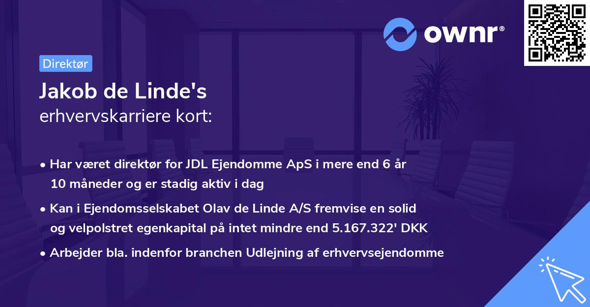 Jakob de Linde's erhvervskarriere kort