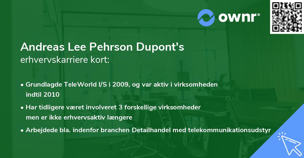 Andreas Lee Pehrson Dupont's erhvervskarriere kort