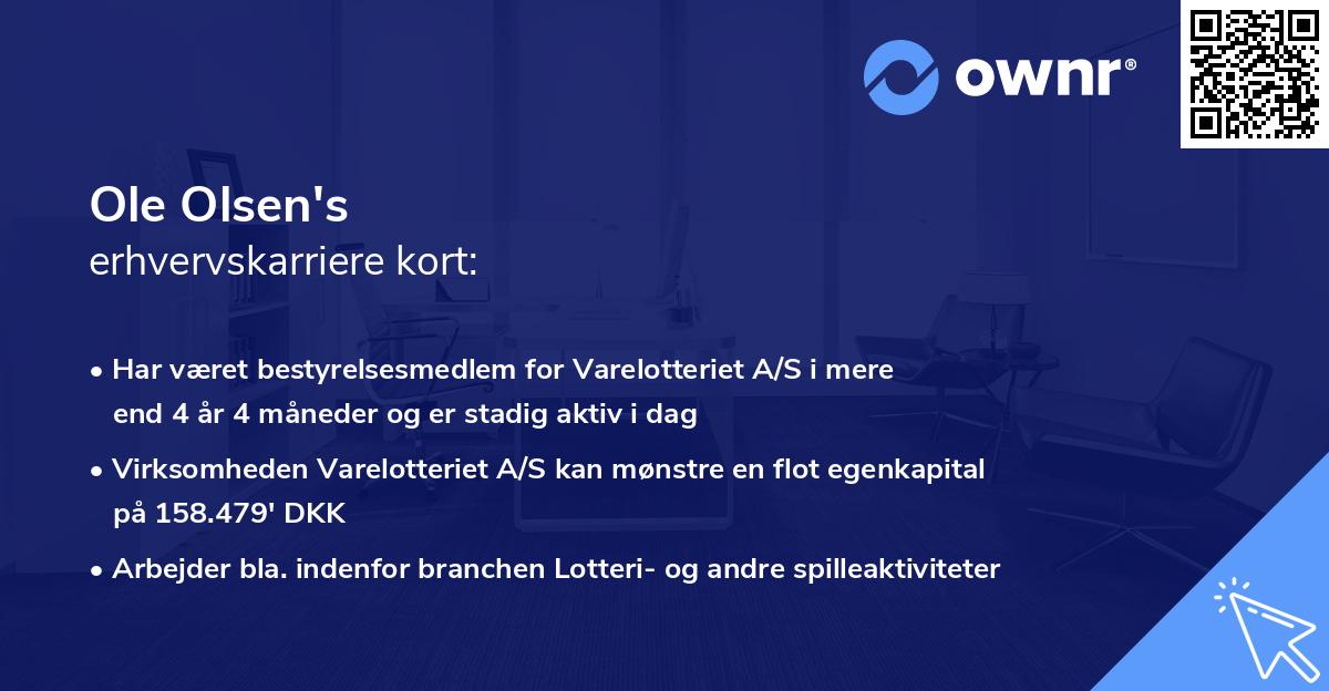 Ole Olsen's erhvervskarriere kort