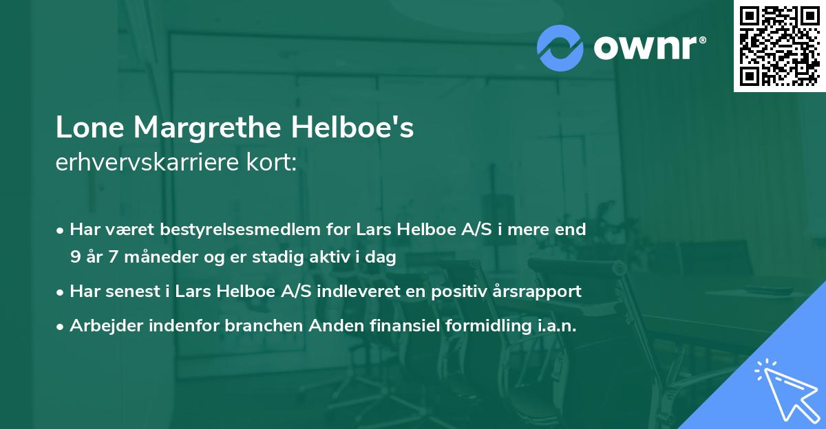 Lone Margrethe Helboe's erhvervskarriere kort