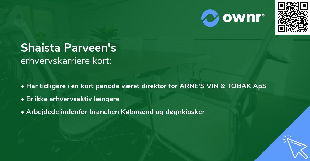 Shaista Parveen's erhvervskarriere kort
