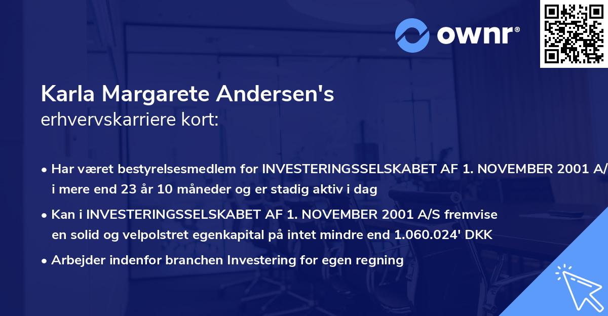 Karla Margarete Andersen's erhvervskarriere kort
