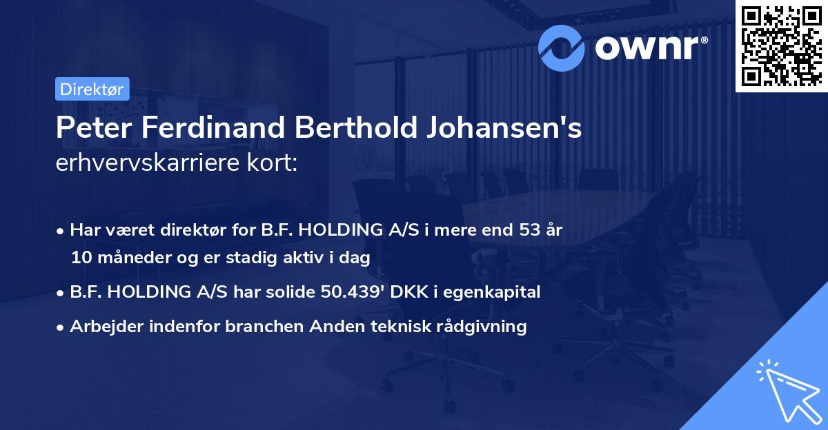 Peter Ferdinand Berthold Johansen's erhvervskarriere kort