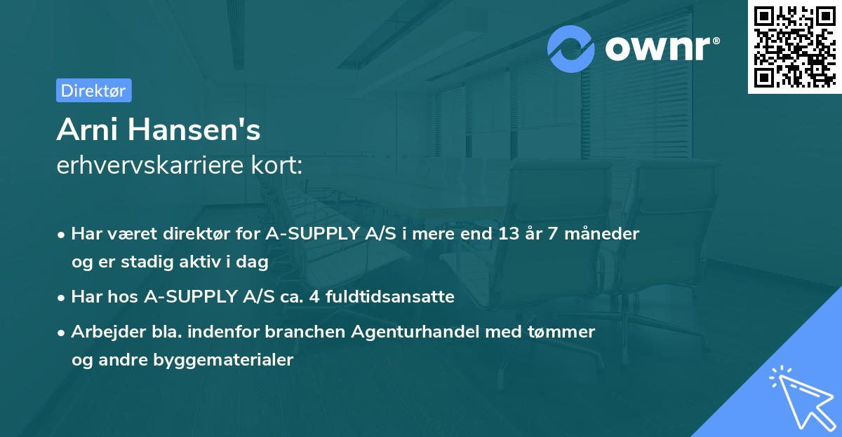 Arni Hansen's erhvervskarriere kort