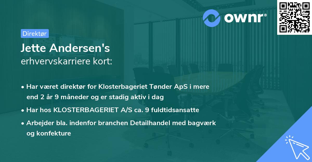 Jette Andersen's erhvervskarriere kort