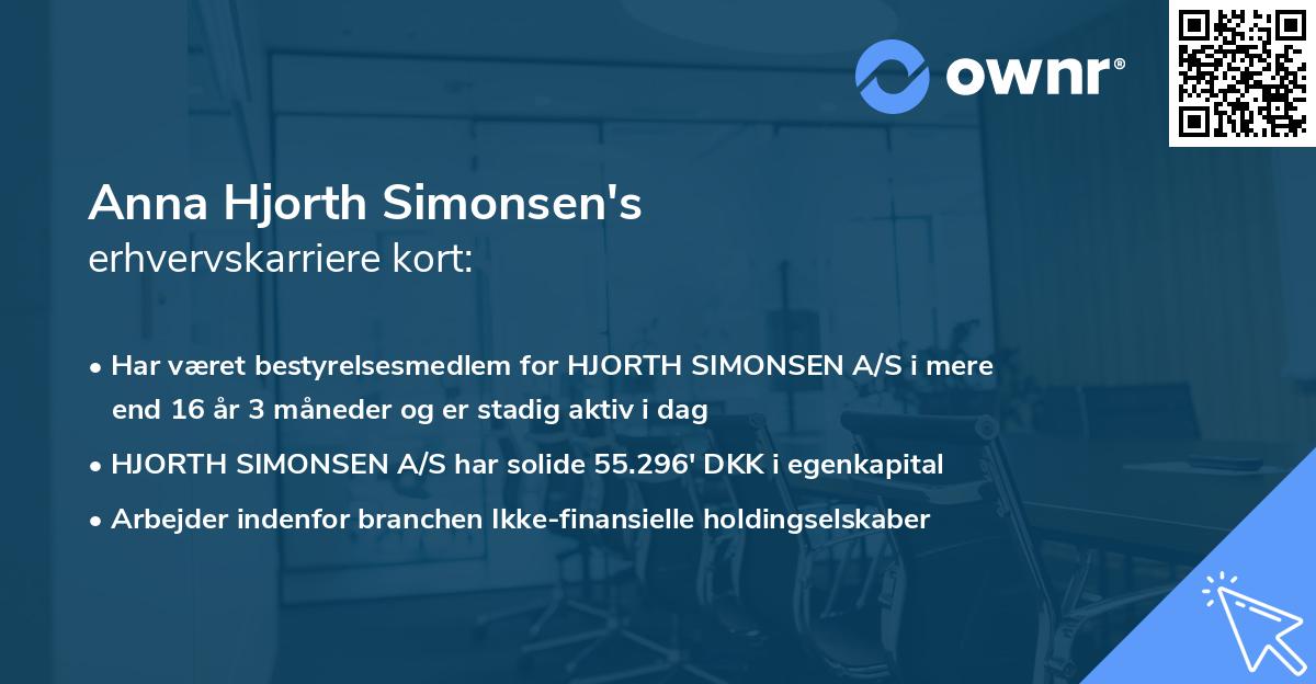 Anna Hjorth Simonsen's erhvervskarriere kort