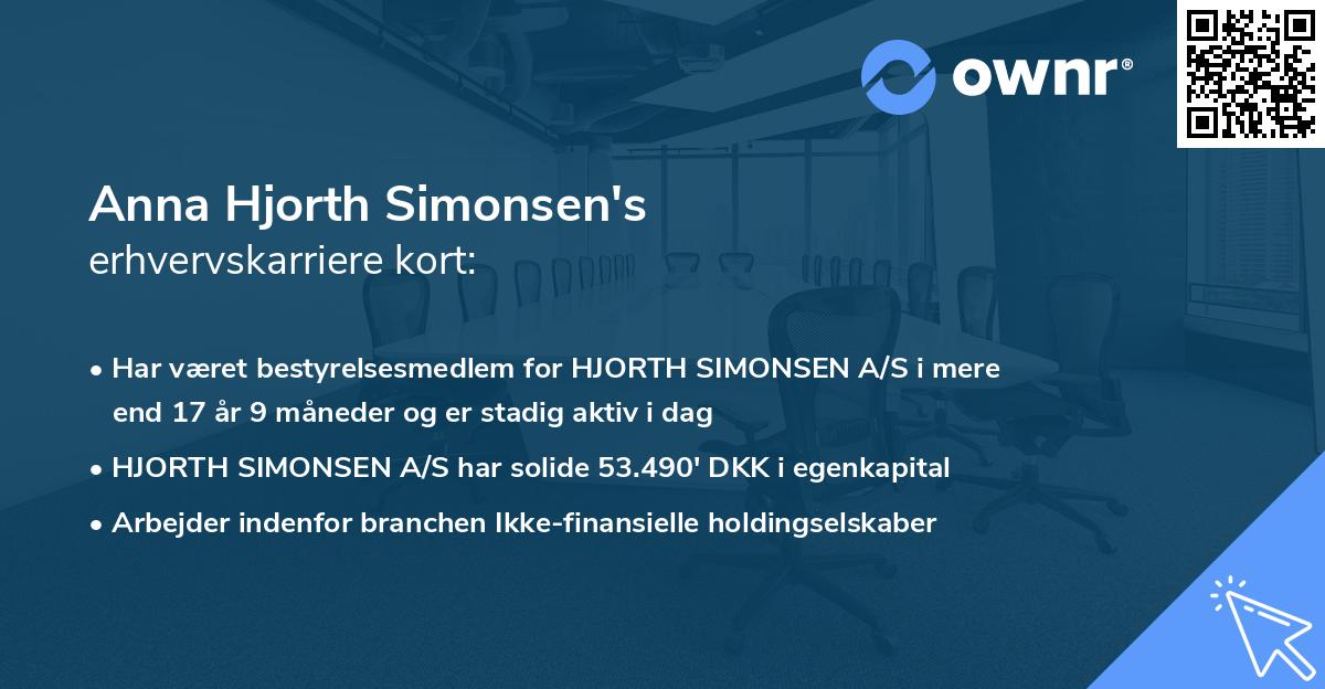 Anna Hjorth Simonsen's erhvervskarriere kort