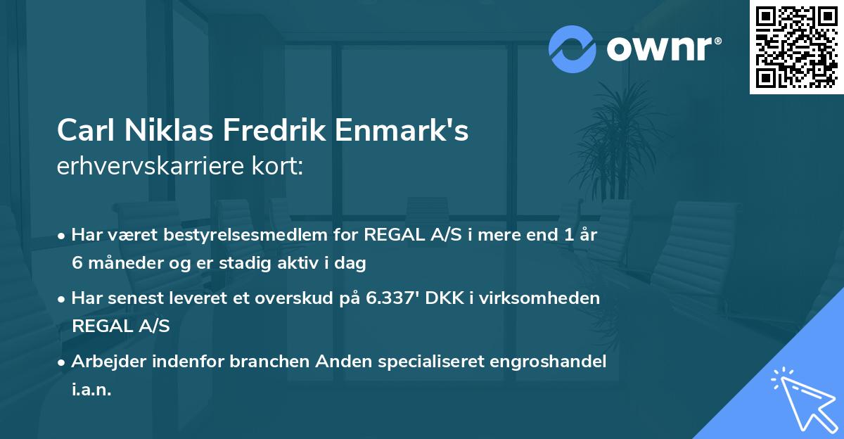 Carl Niklas Fredrik Enmark's erhvervskarriere kort