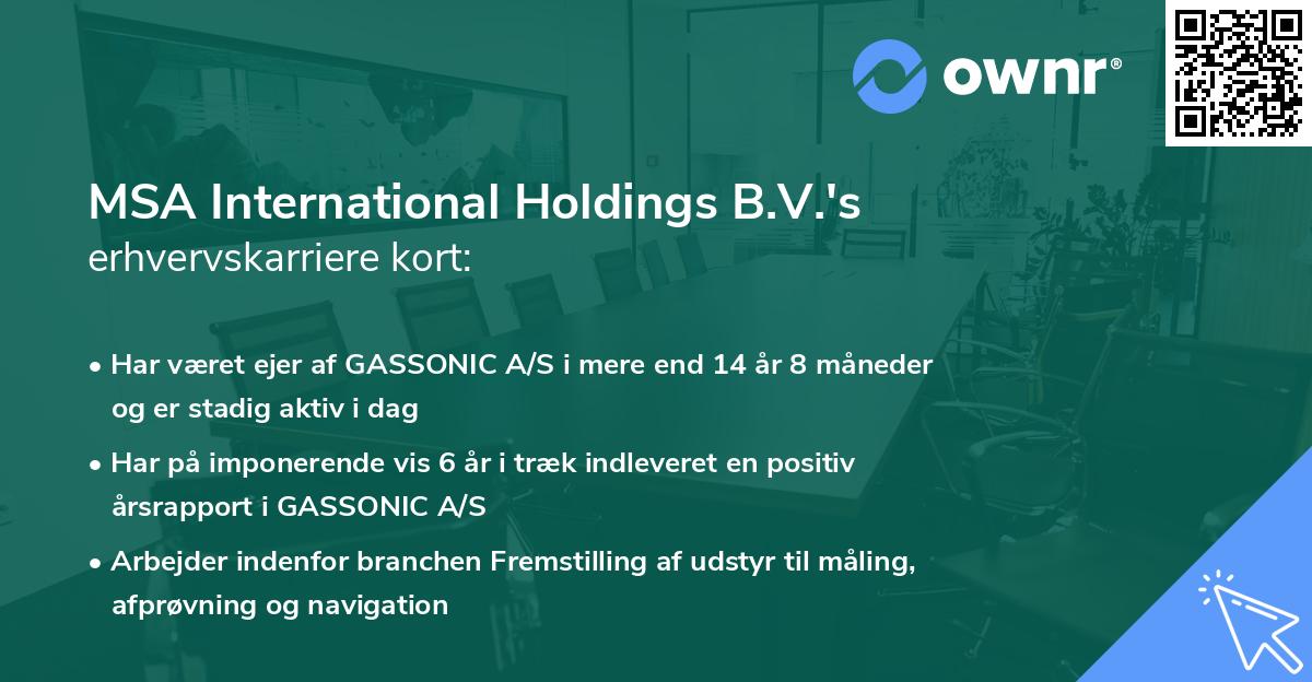 MSA International Holdings B.V.'s erhvervskarriere kort