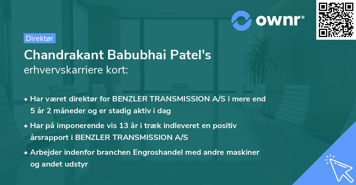 Chandrakant Babubhai Patel's erhvervskarriere kort