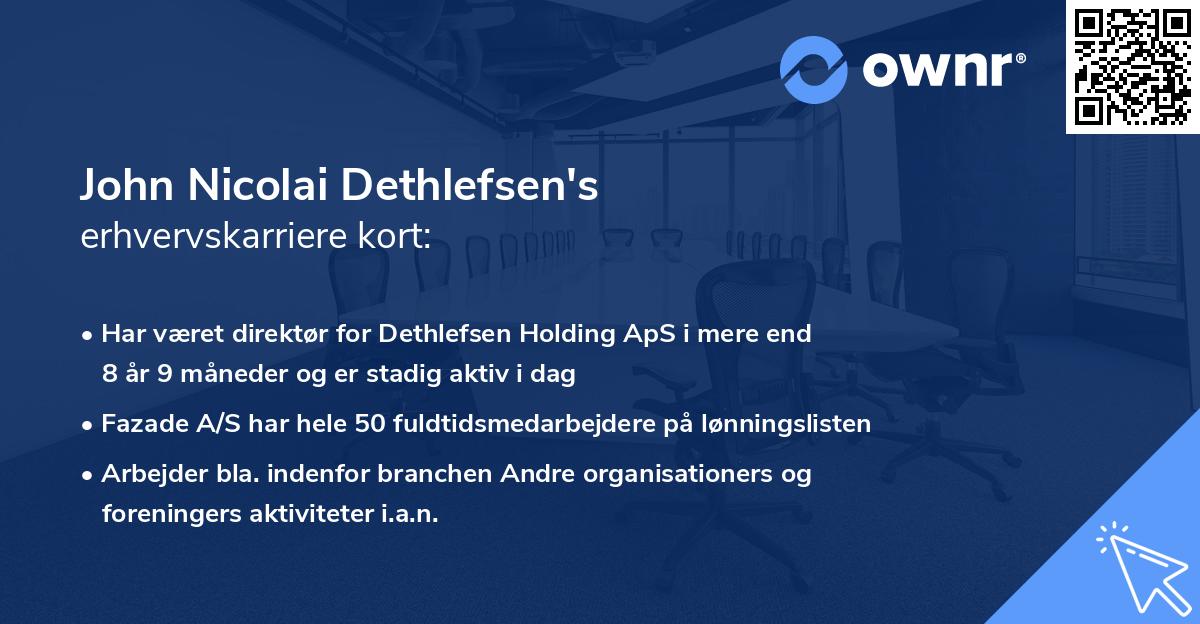 John Nicolai Dethlefsen's erhvervskarriere kort
