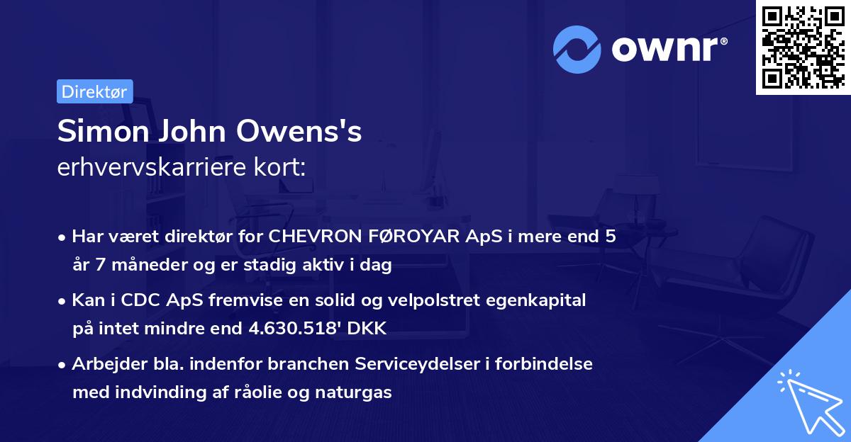 Simon John Owens's erhvervskarriere kort