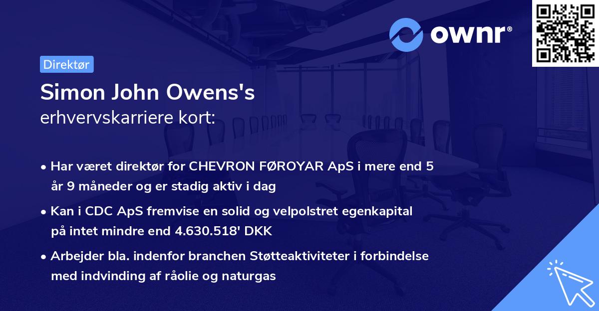 Simon John Owens's erhvervskarriere kort