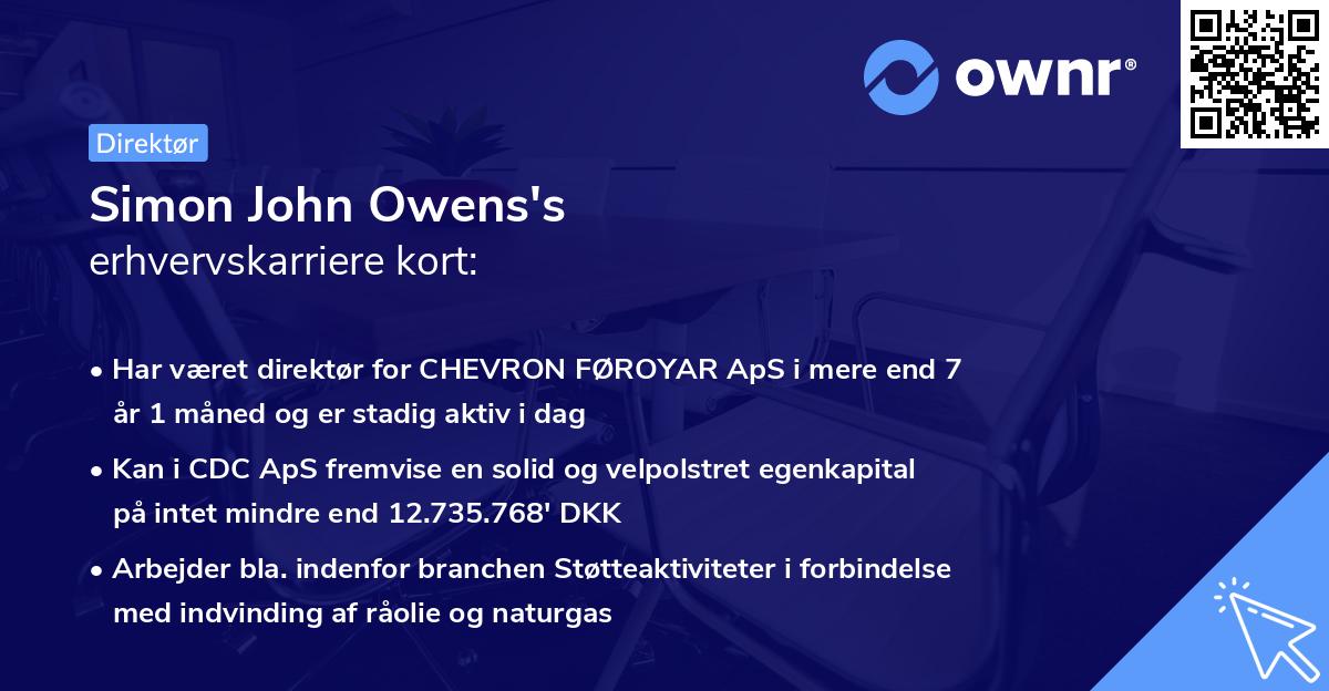 Simon John Owens's erhvervskarriere kort