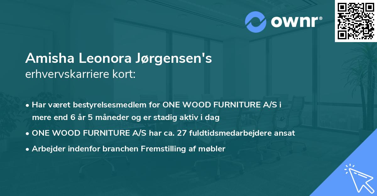 Amisha Leonora Jørgensen's erhvervskarriere kort