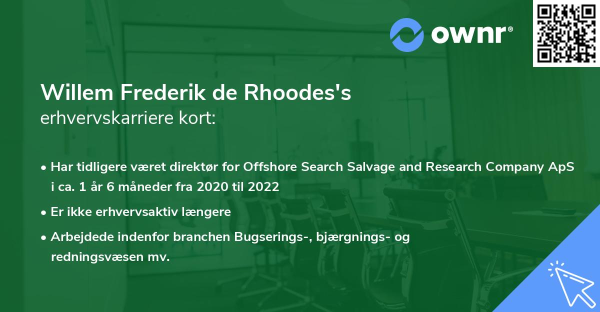 Willem Frederik de Rhoodes's erhvervskarriere kort