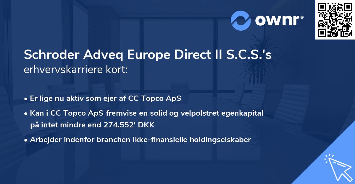 Schroder Adveq Europe Direct II S.C.S.'s erhvervskarriere kort