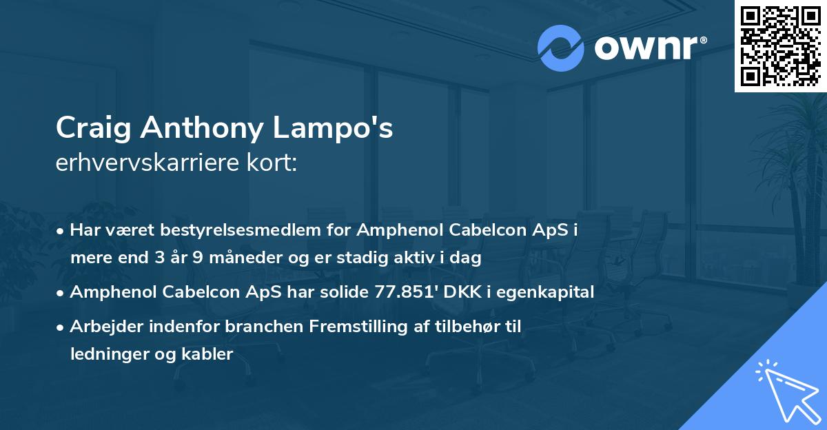 Craig Anthony Lampo's erhvervskarriere kort