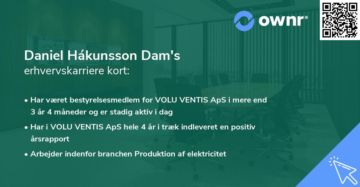 Daniel Hákunsson Dam's erhvervskarriere kort