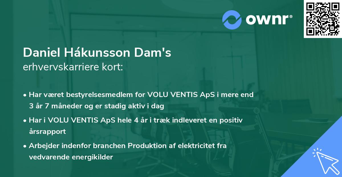 Daniel Hákunsson Dam's erhvervskarriere kort