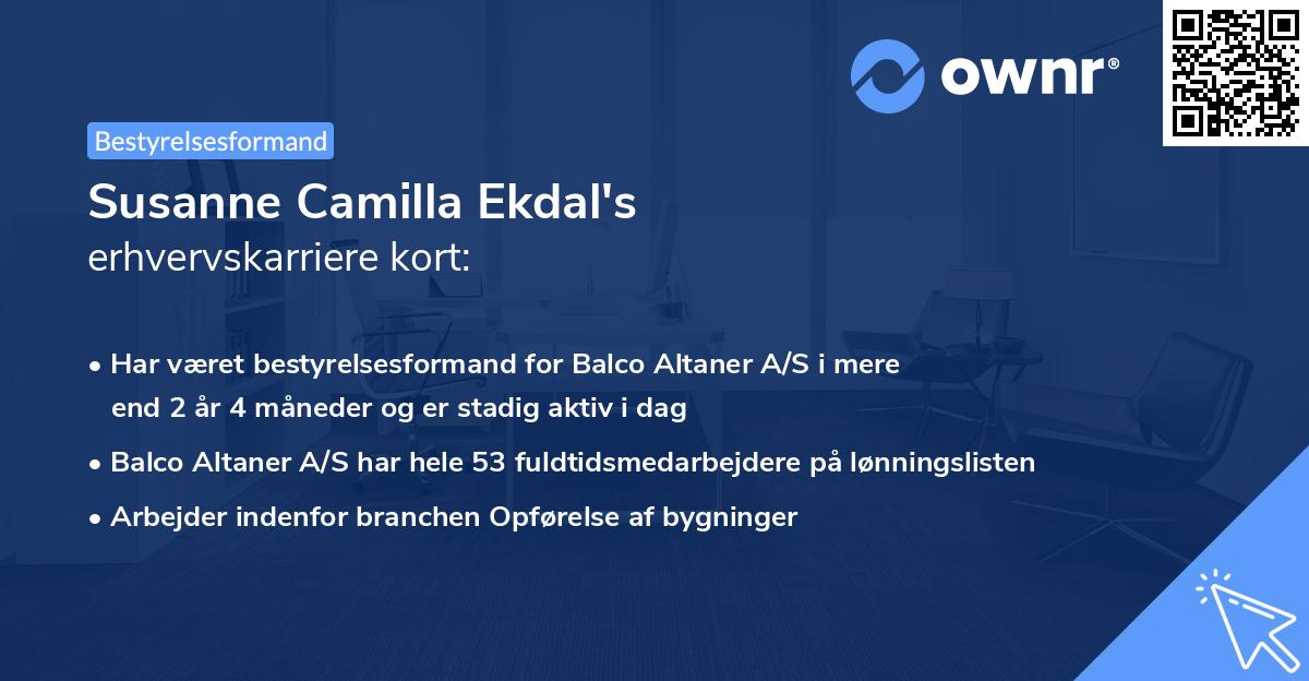 Susanne Camilla Ekdal's erhvervskarriere kort