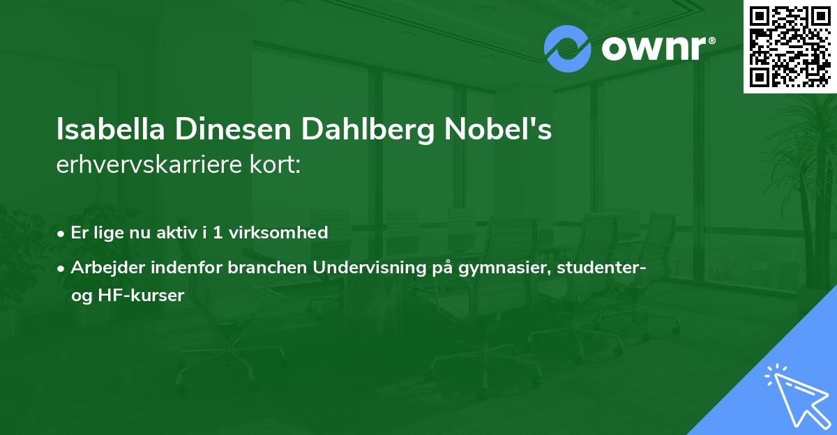 Isabella Dinesen Dahlberg Nobel's erhvervskarriere kort