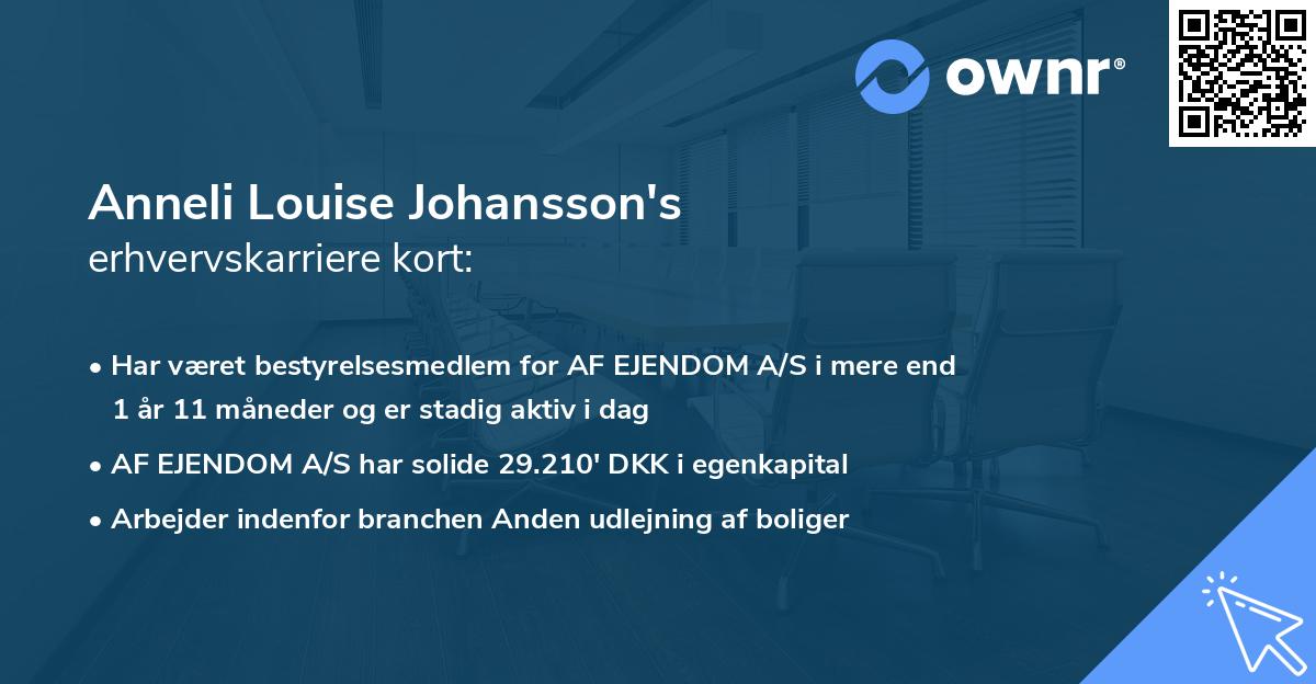 Anneli Louise Johansson's erhvervskarriere kort