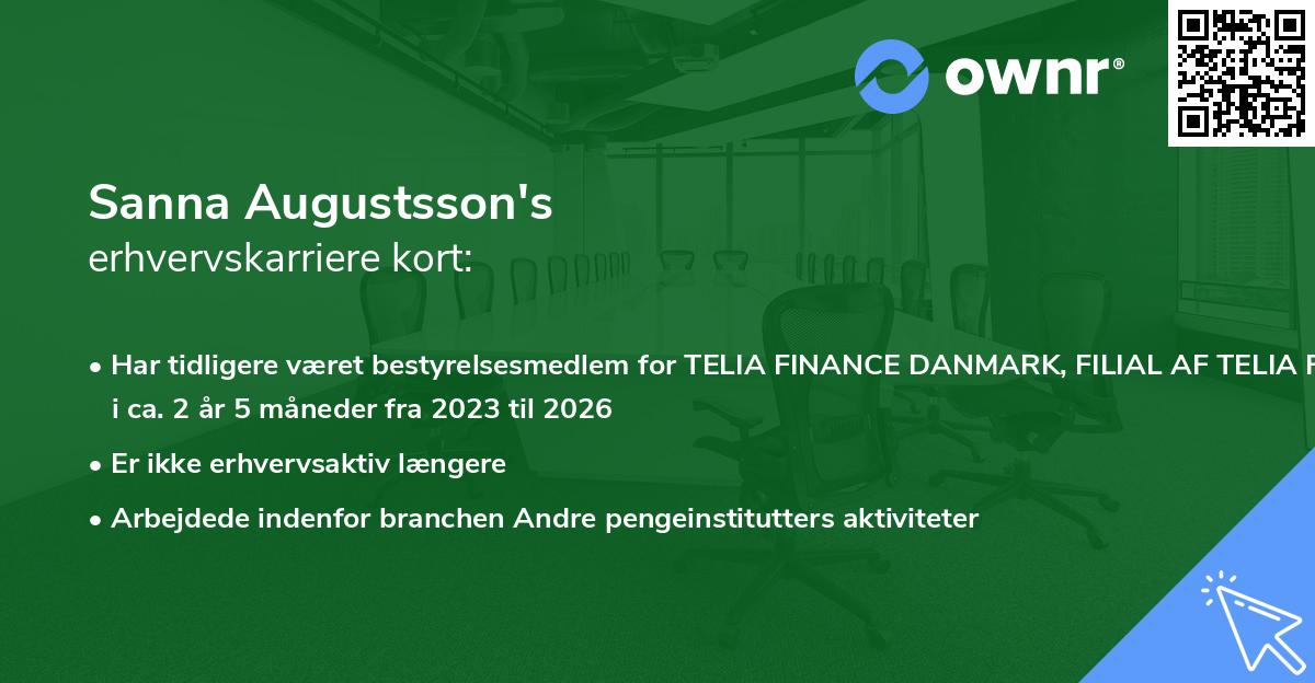 Sanna Augustsson's erhvervskarriere kort