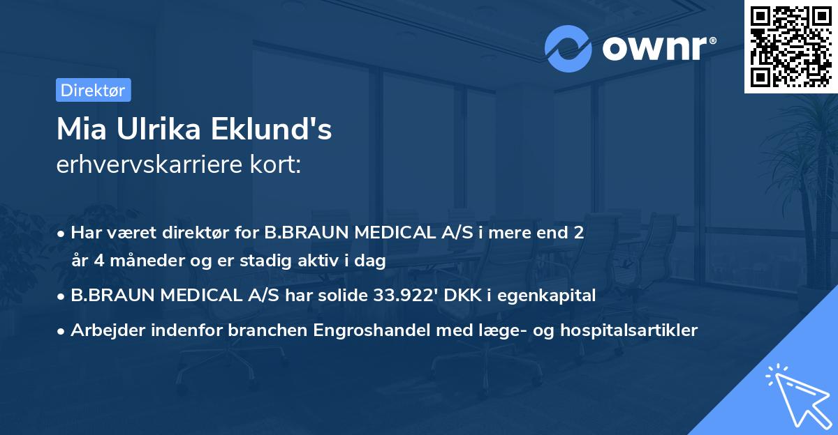 Mia Ulrika Eklund's erhvervskarriere kort