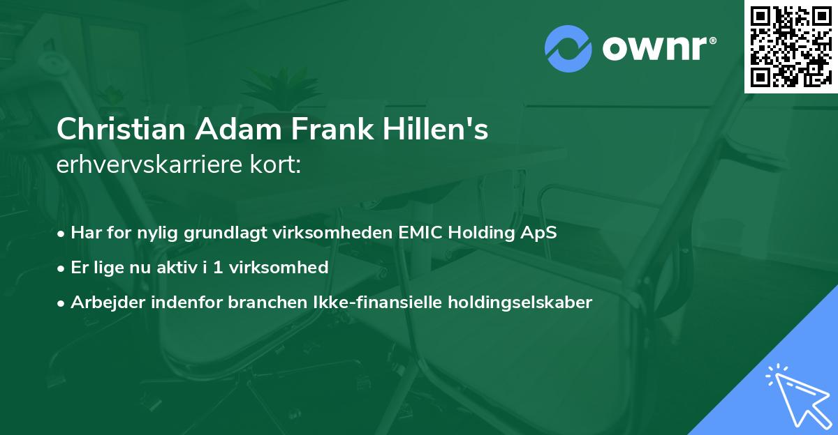 Christian Adam Frank Hillen's erhvervskarriere kort