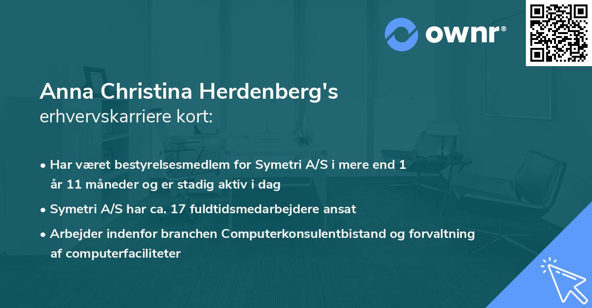 Anna Christina Herdenberg's erhvervskarriere kort