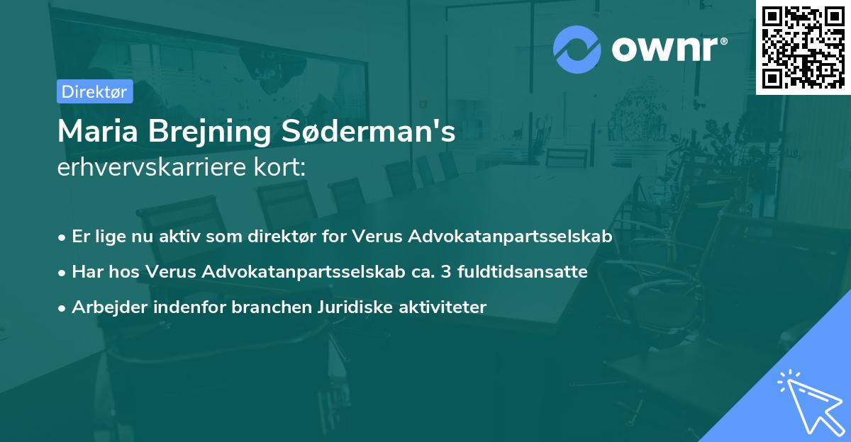 Maria Brejning Søderman's erhvervskarriere kort