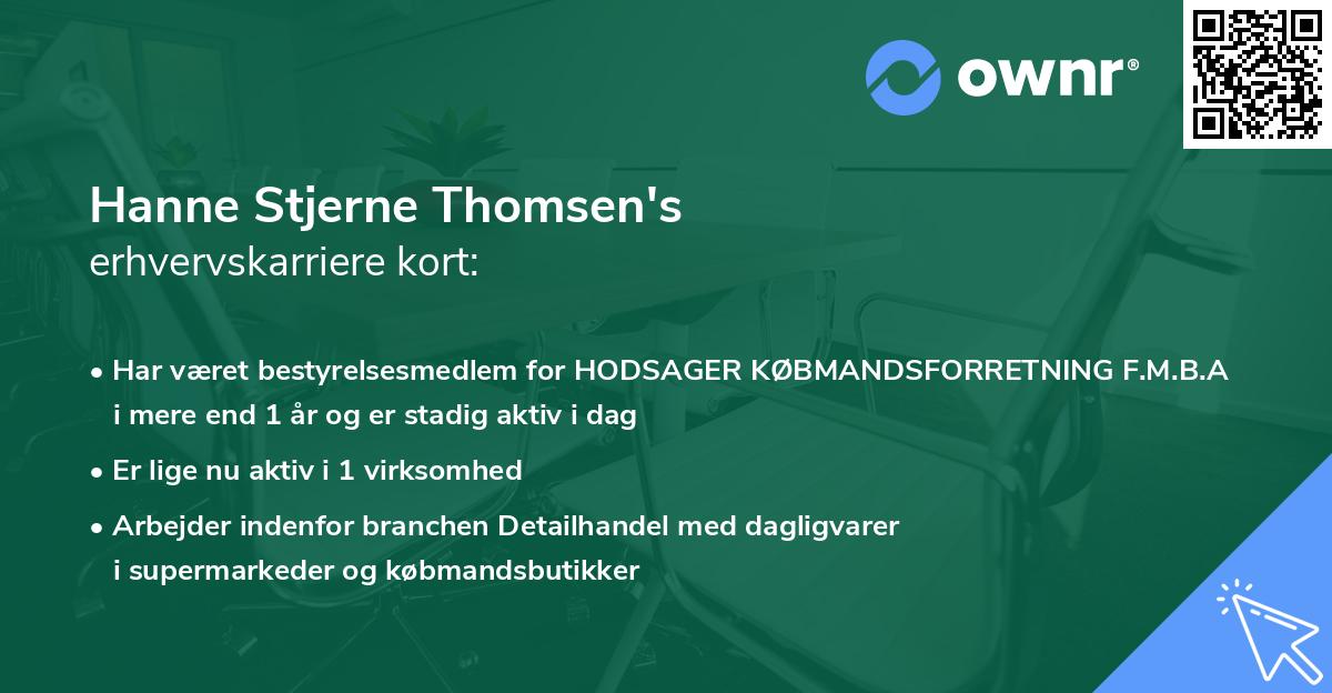 Hanne Stjerne Thomsen's erhvervskarriere kort